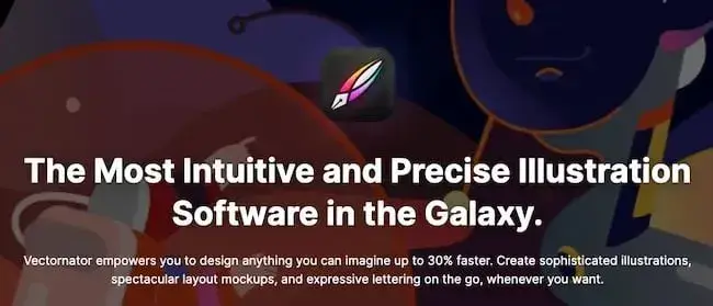 Screenshot of the website for the free SVG software tool vectornator