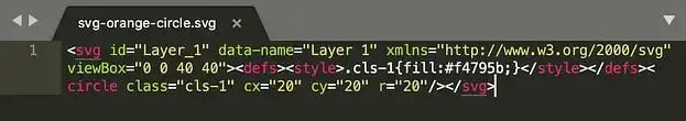 The code of an SVG of a circle, viewed in a text editor