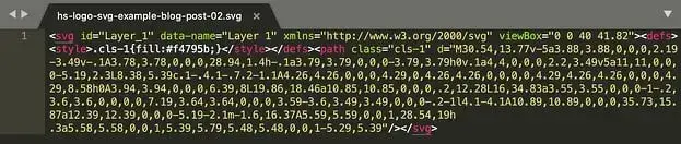 The code of an SVG of the hubspot logo, viewed in a text editor