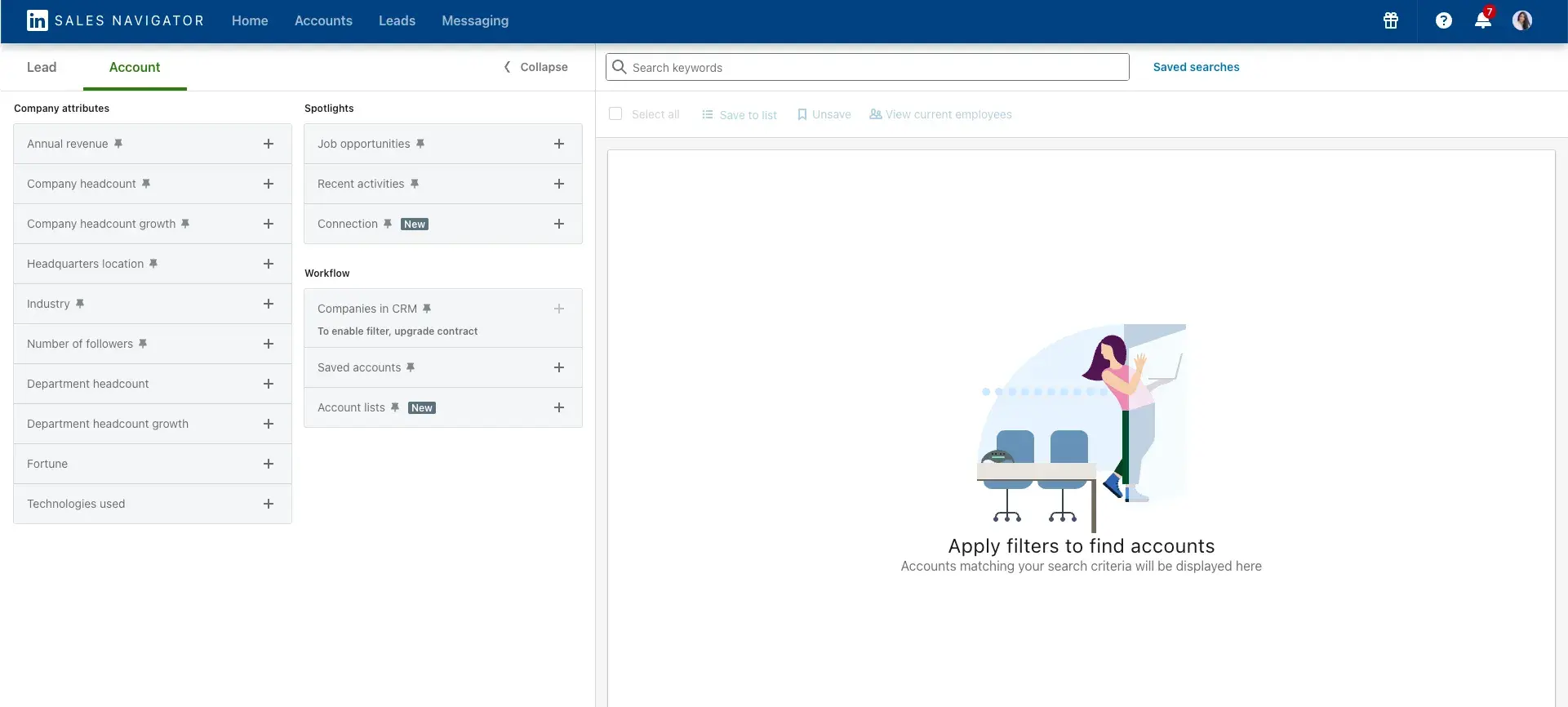 using sales navigator to find companies for target account sales