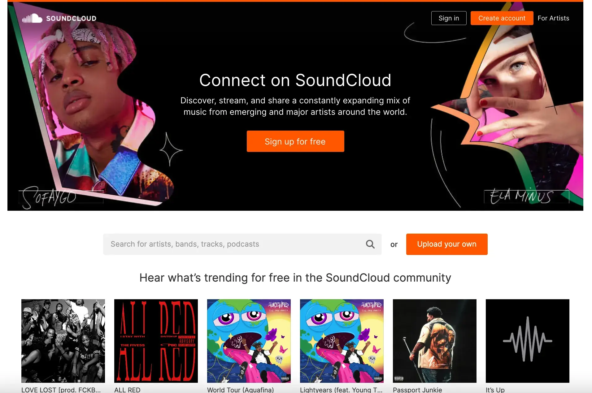 tech website design: Screenshot of SoundClouds website