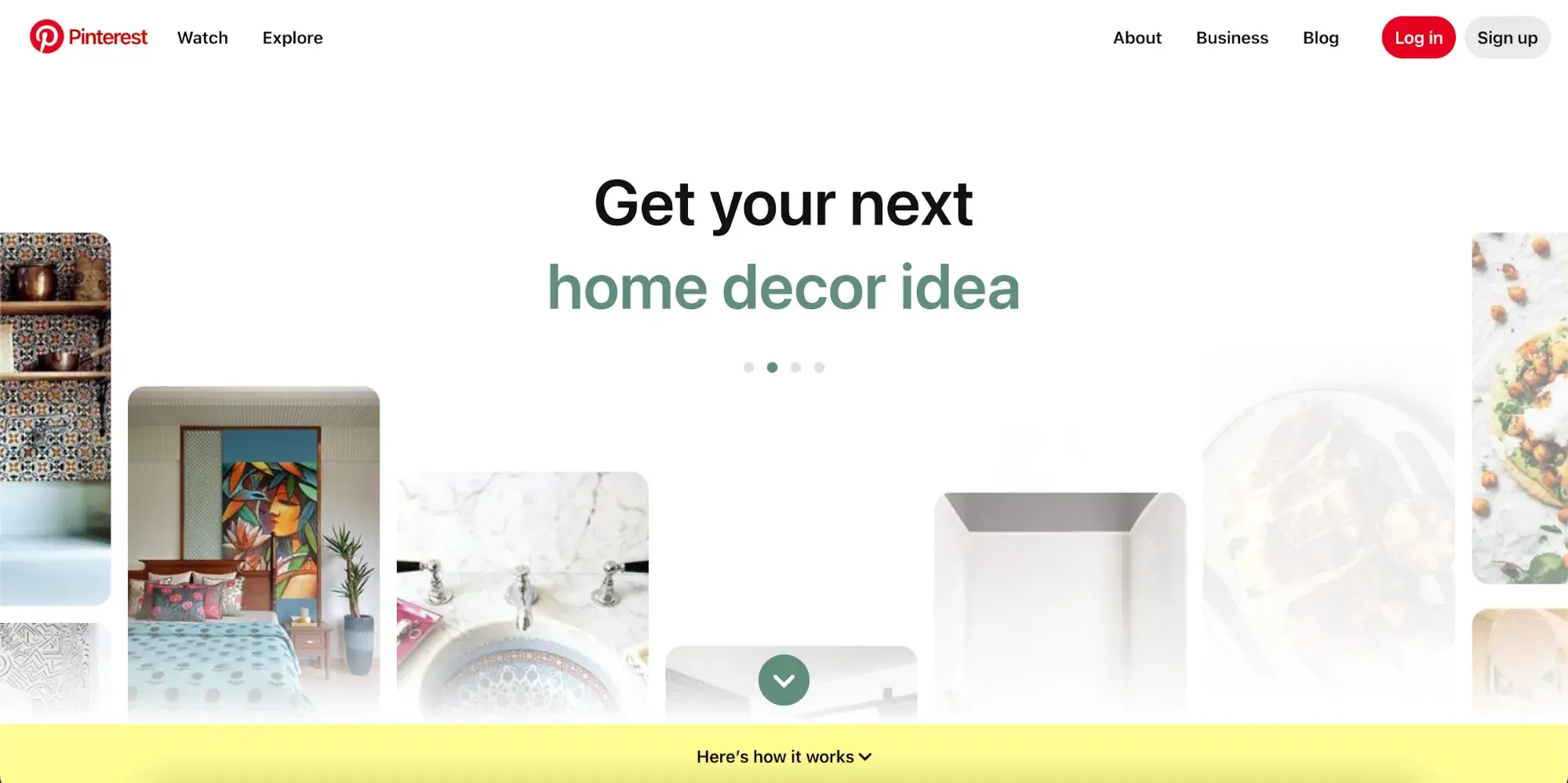 tech website design: Screenshot of Pinterests website