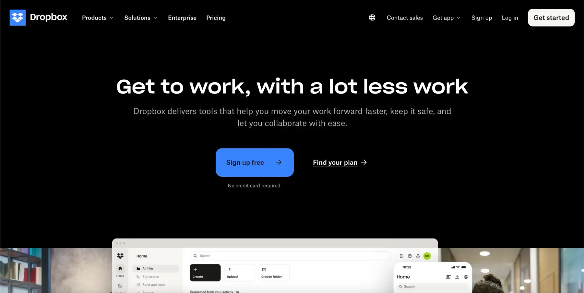 tech website design: Screenshot of Dropboxs website 