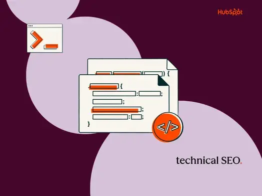 Technical SEO image with website coding graphics