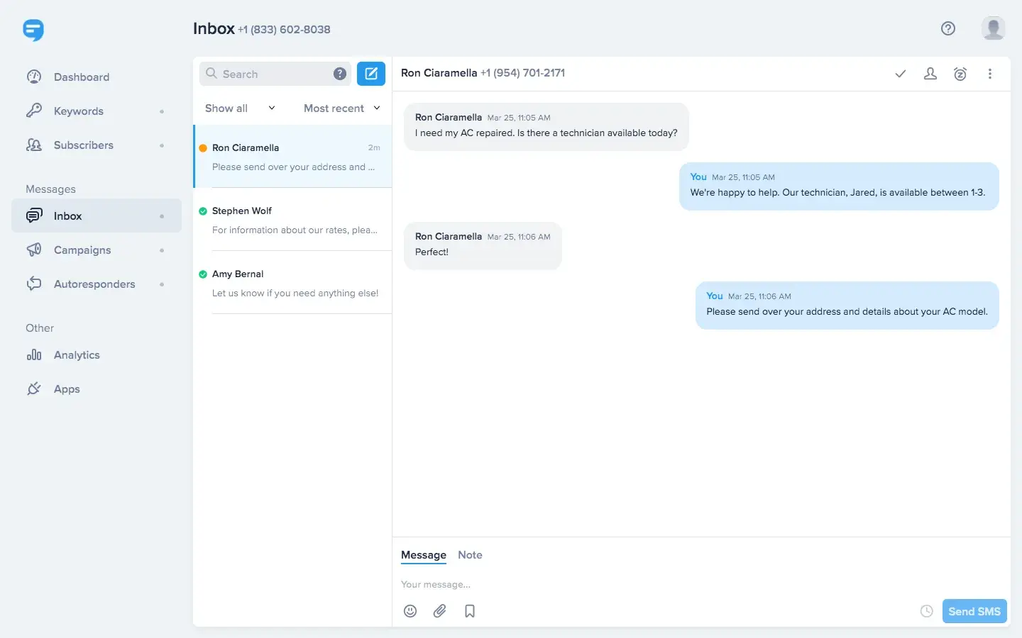 simpletextings interface