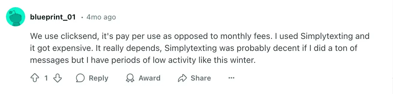 reddit discussion about texting apps pricing