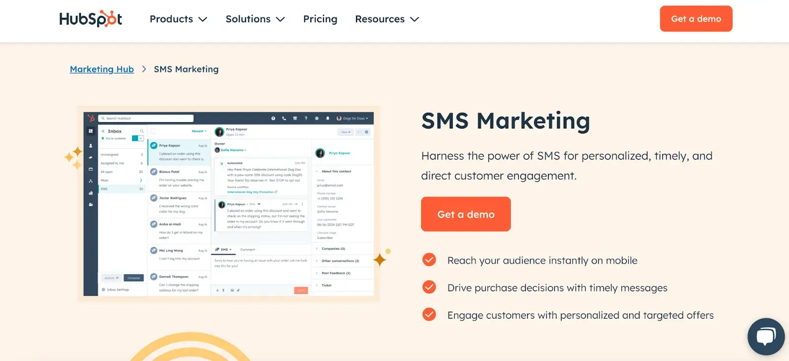 hubspot sms marketing homepage