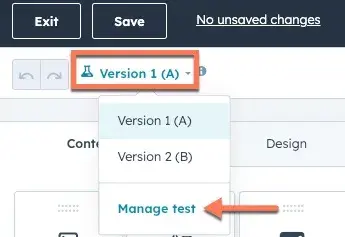 Screenshot of manage test button]