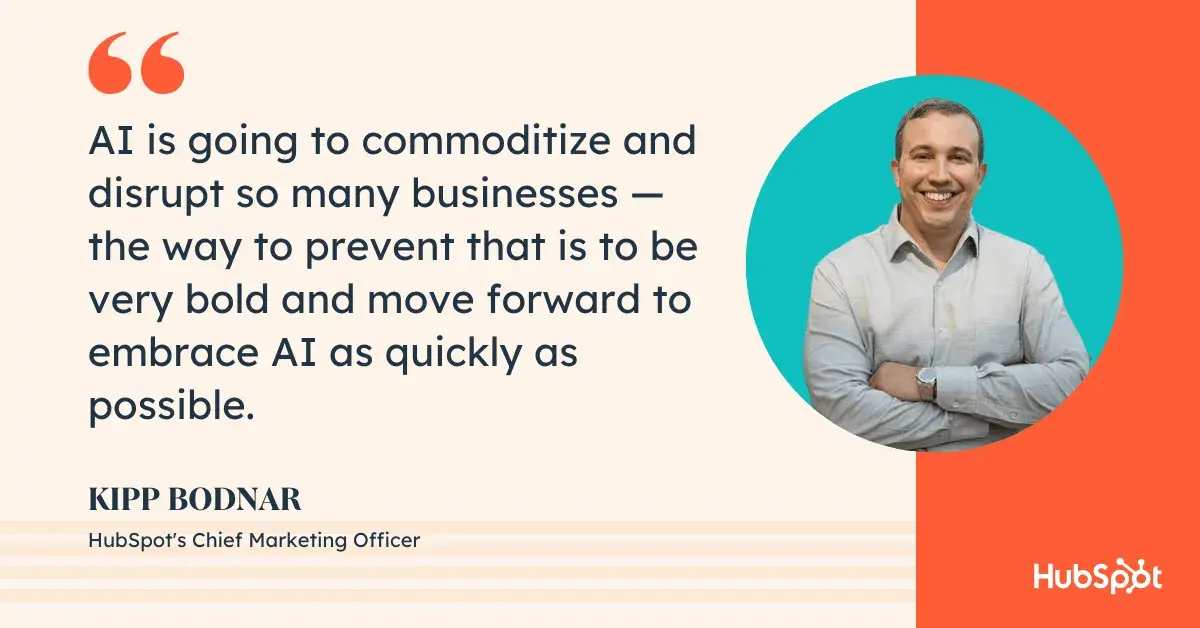 generative ai marketing quote, ai is going to commoditize and disrupt so many businesses  the way to prevent that is to be very bold and move forward to embrace ai as quickly as possible.