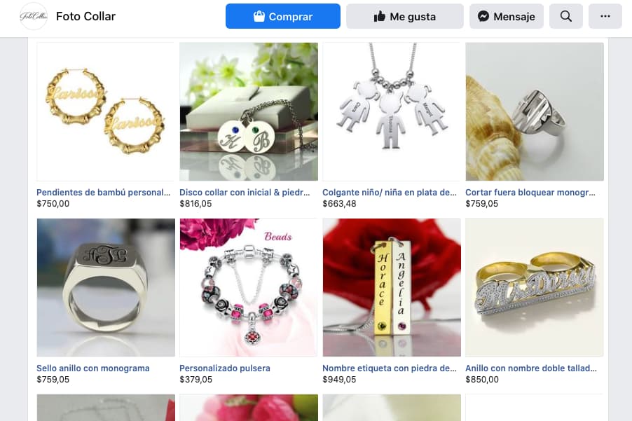 Ejemplo de tienda en Facebook de Foto Collar