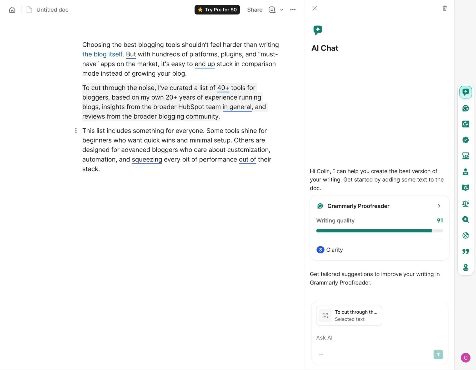 tools for bloggers, using grammarly to edit content