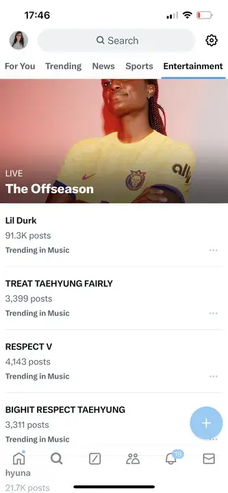 trend forecasting: screenshot of X showing their trending section to help people determine whats trending now.