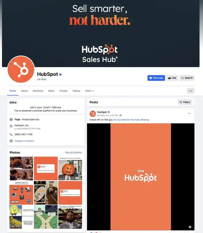 types of marketing; hubspots facebook profile