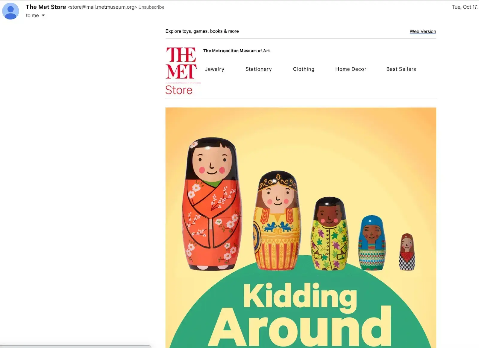 types of marketing, email marketing example from The MET