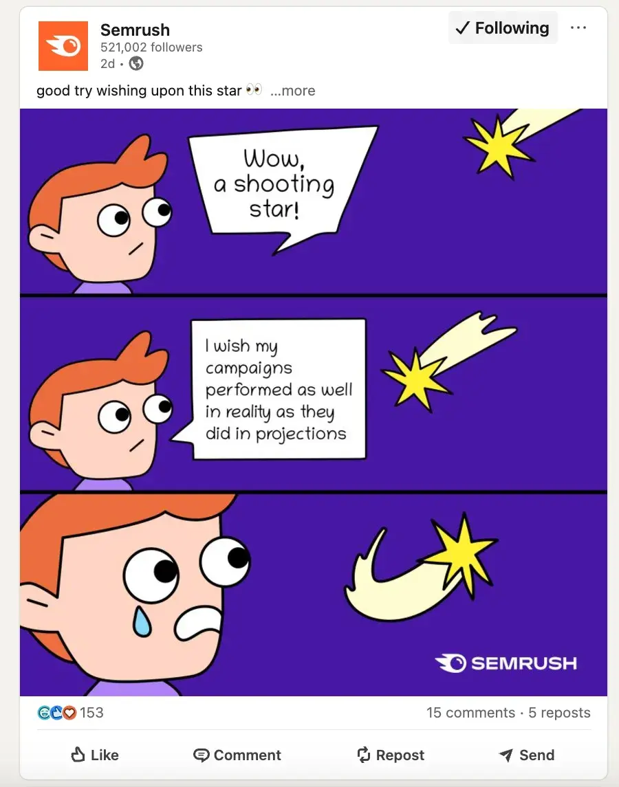 semrushs post on linkedin