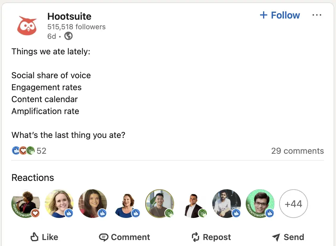 hootsuites post on linkedin