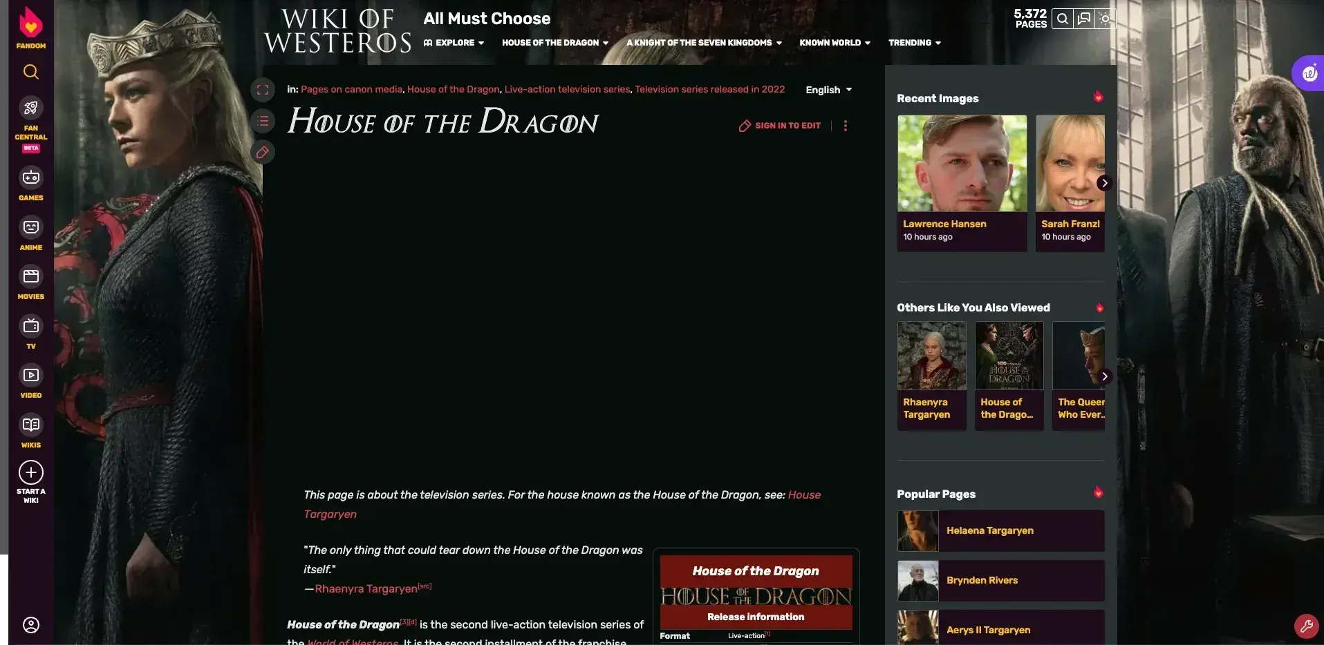 types of website examples, fandom wiki house of the dragon