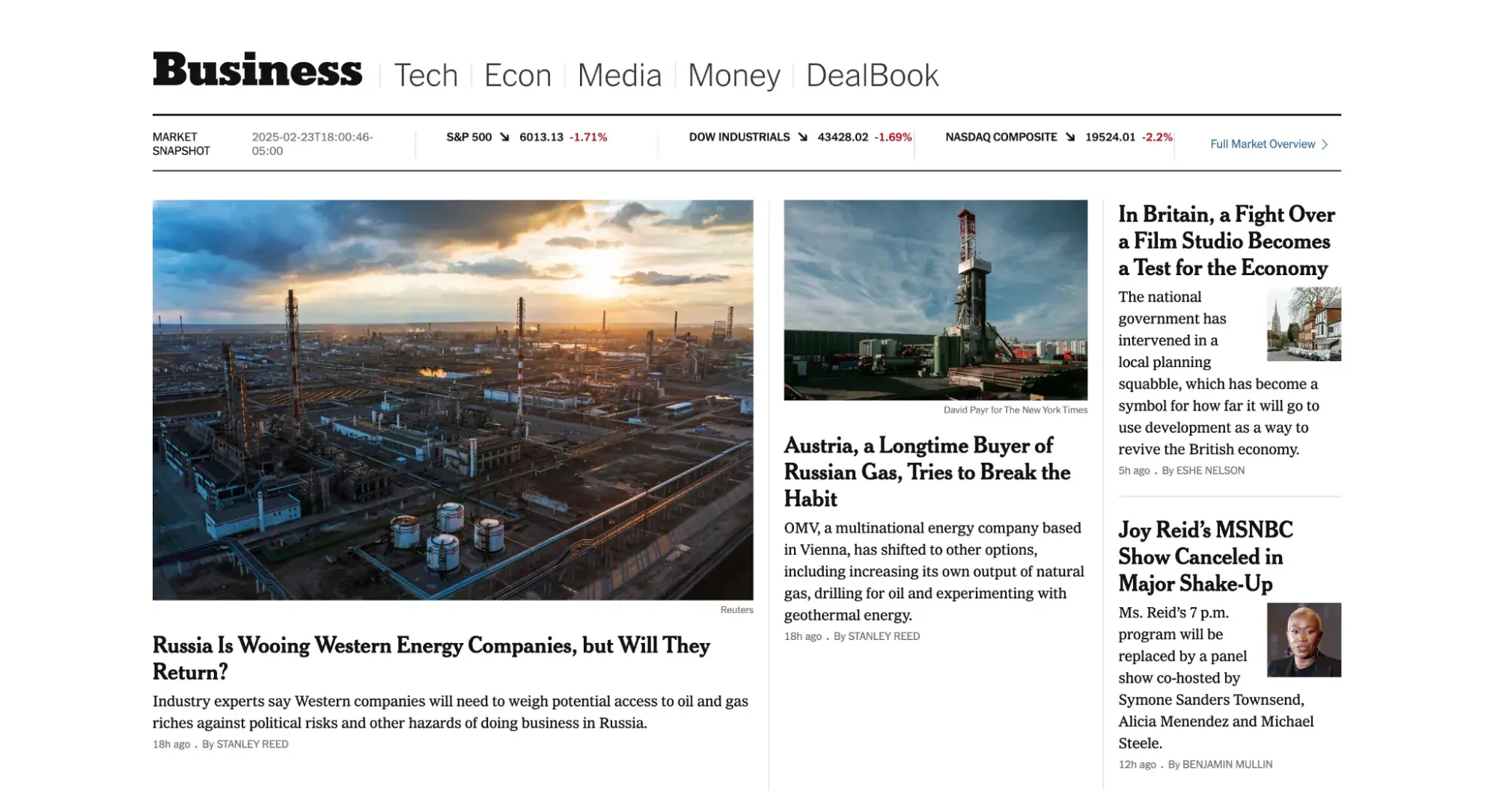 types of website examples, the new york times business section