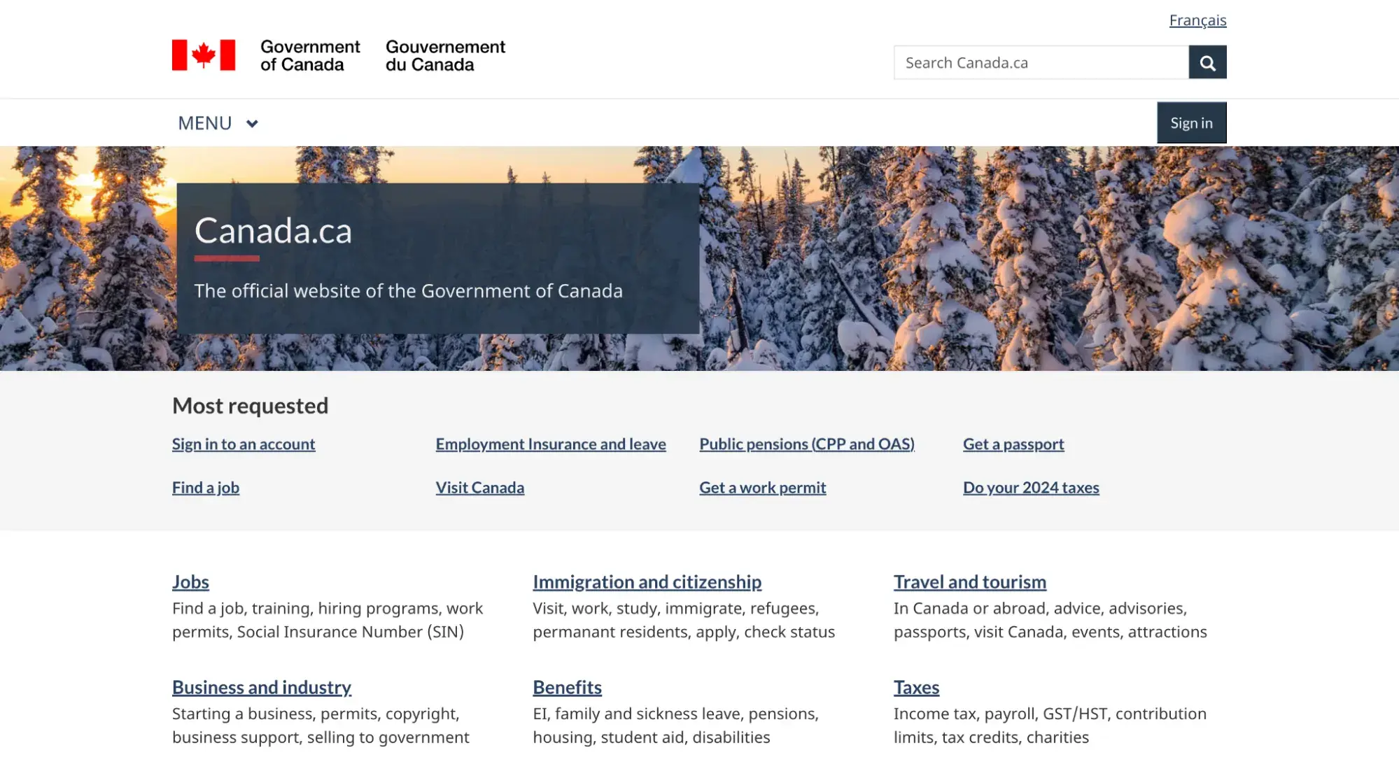 types of website examples, government websites: canada.ca