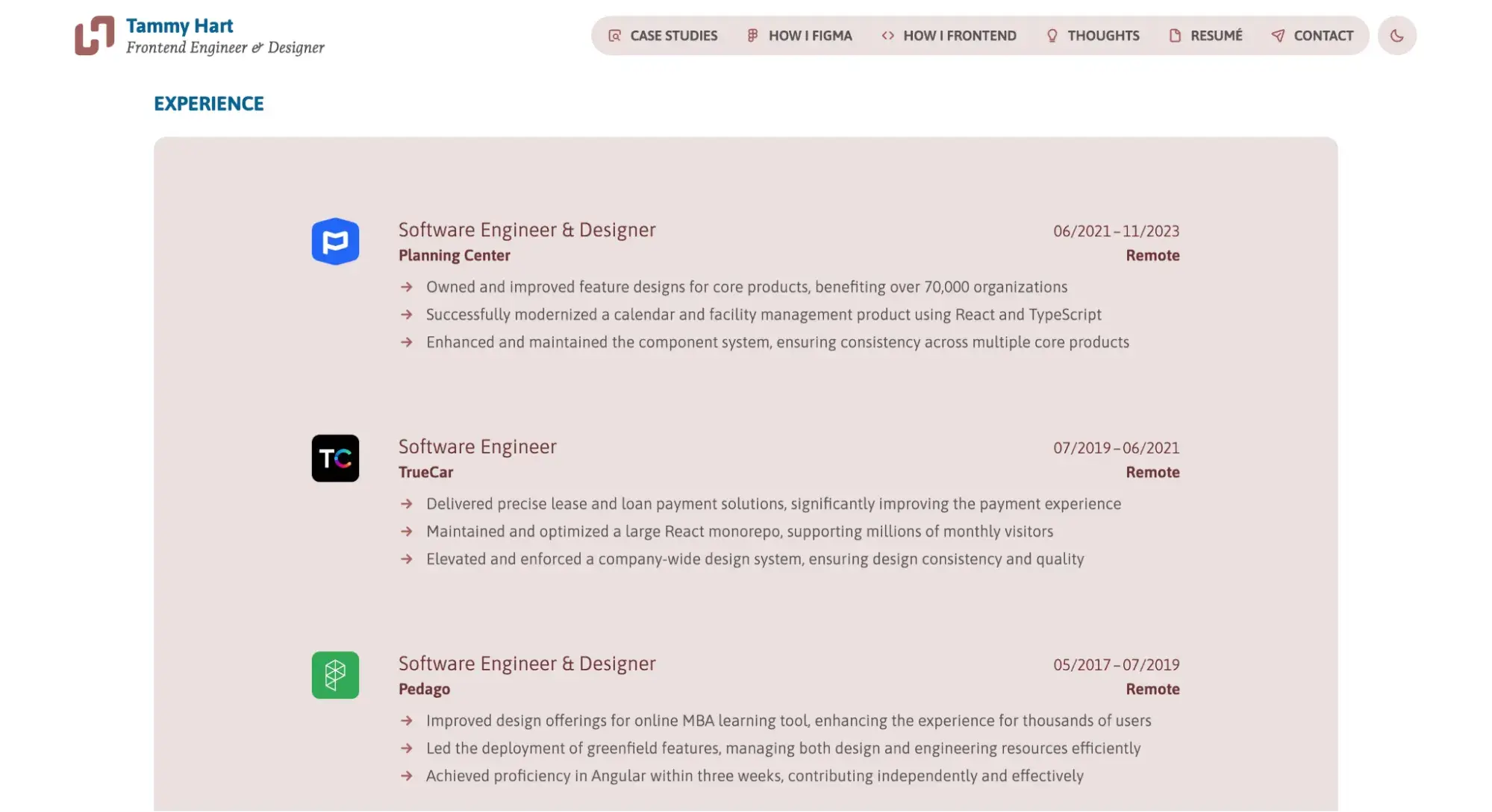 types of websites: resume website of tammy hart