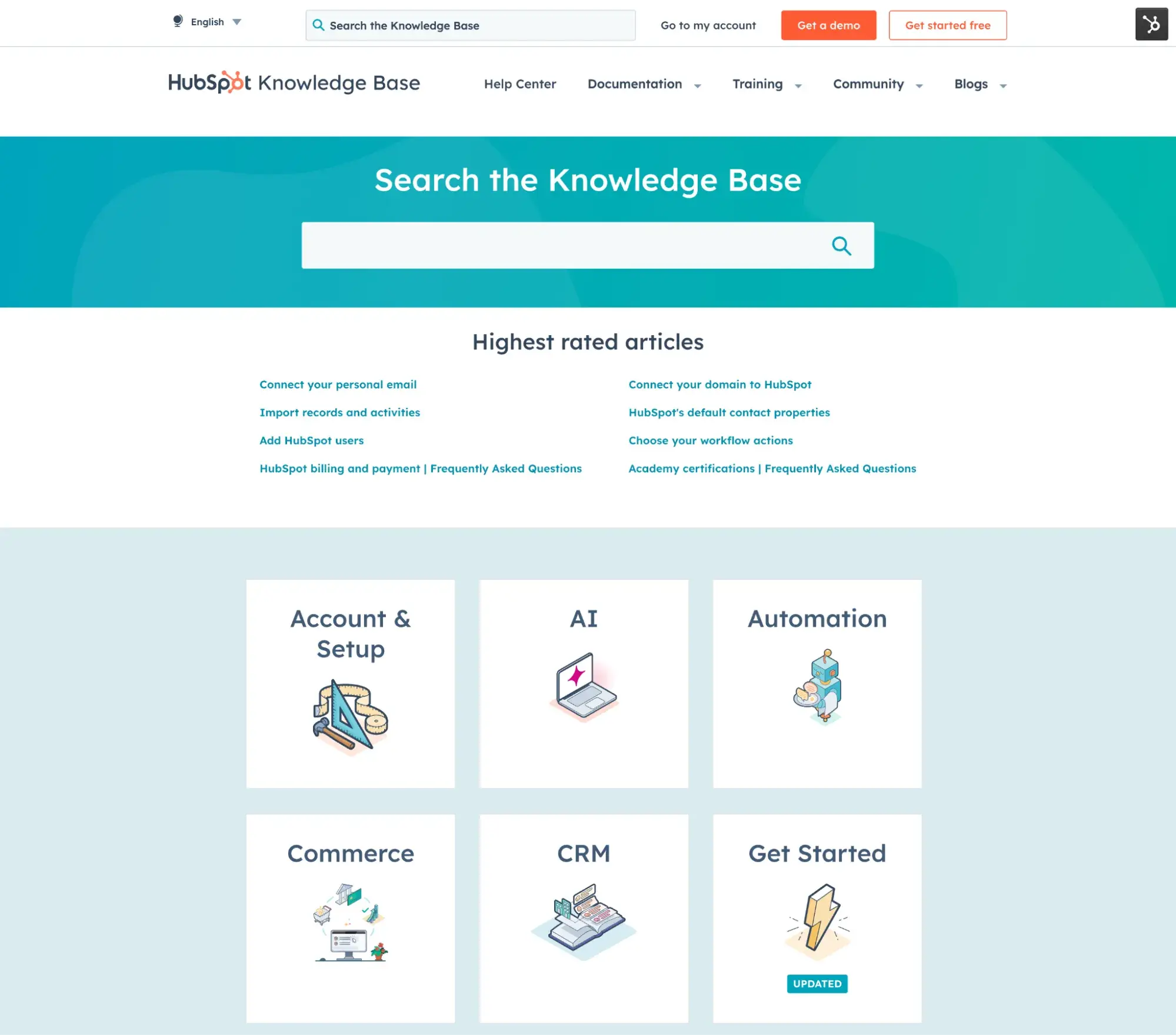 knowledge base website example from hubspot