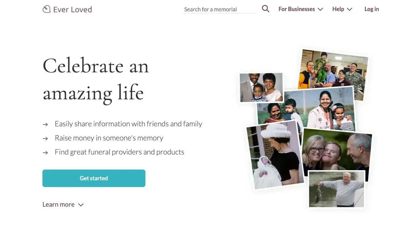 memorial website example from ever loved
