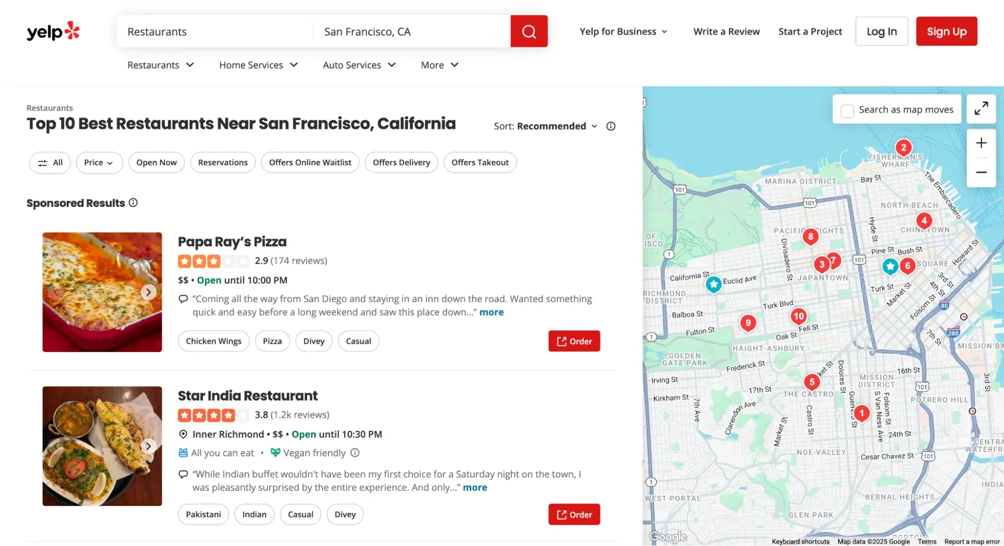 review website example: yelp