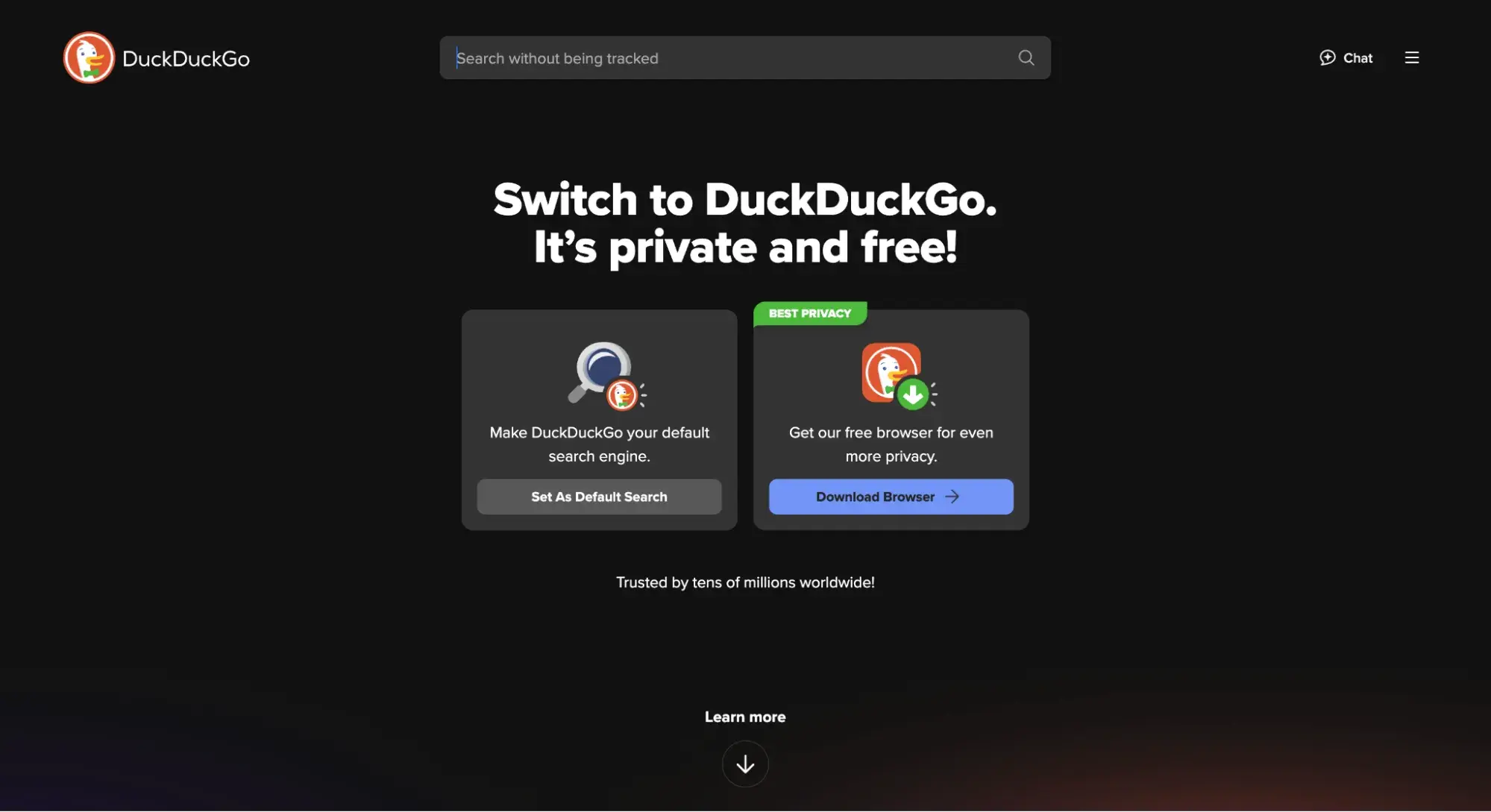 search engine website example: duckduckgo