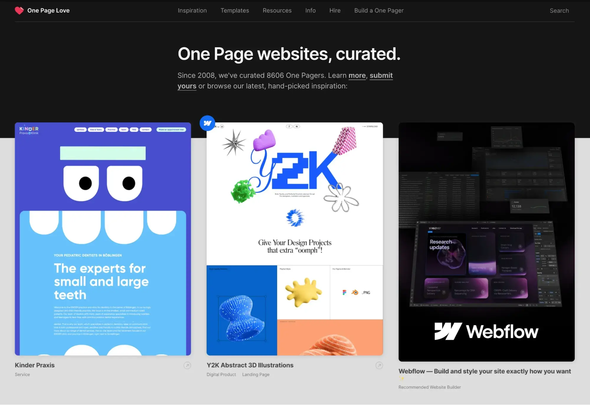 design inspiration website example: one page love
