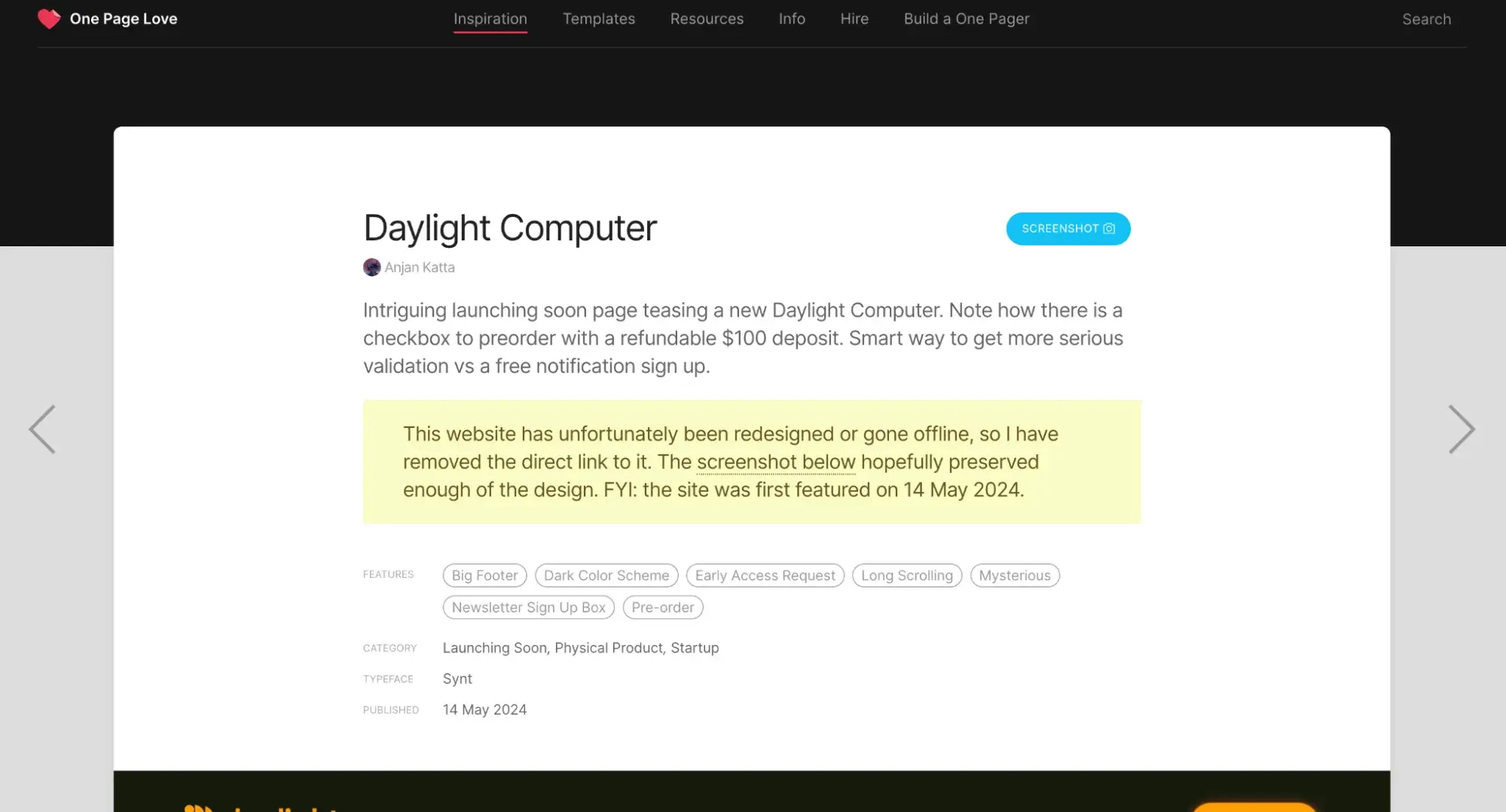 one page love design inspiration site example: daylight computer screenshot