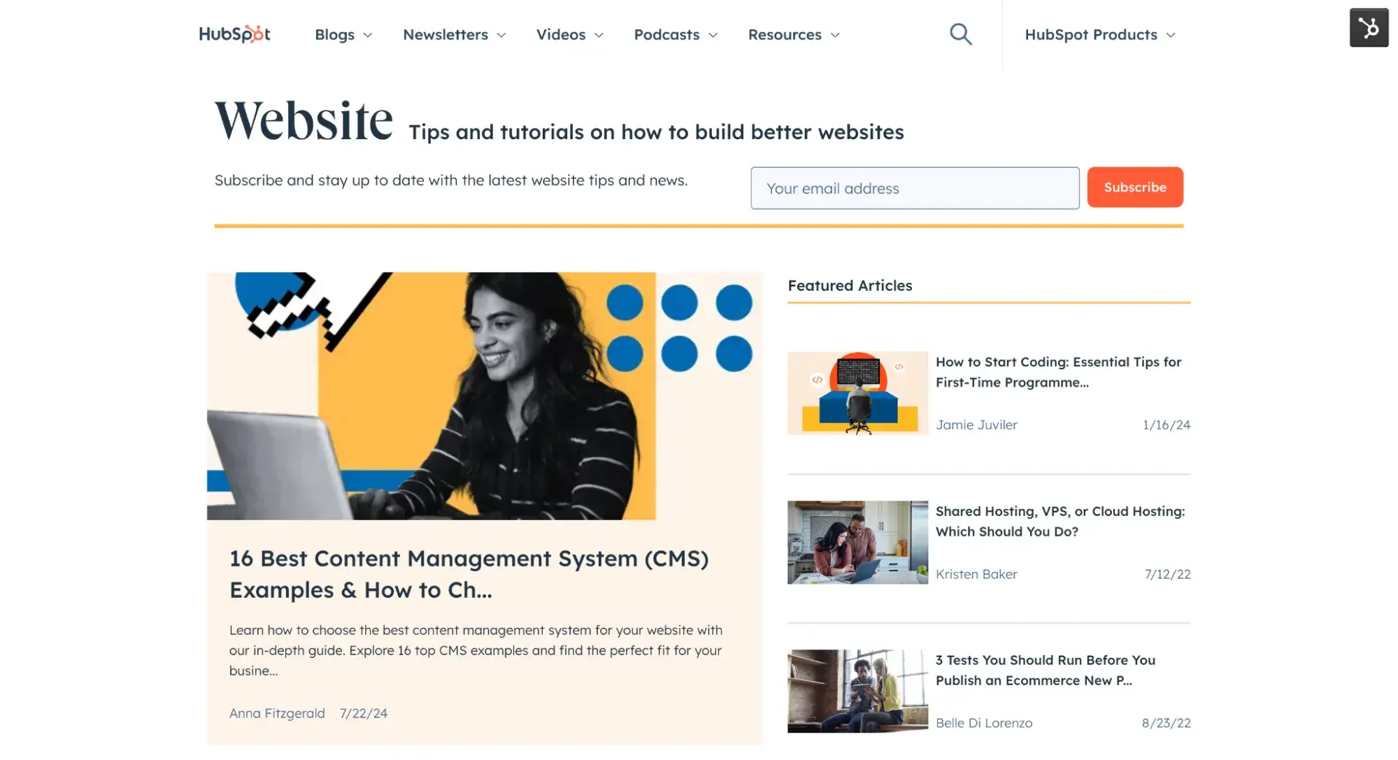 types of website examples, hubspot blog