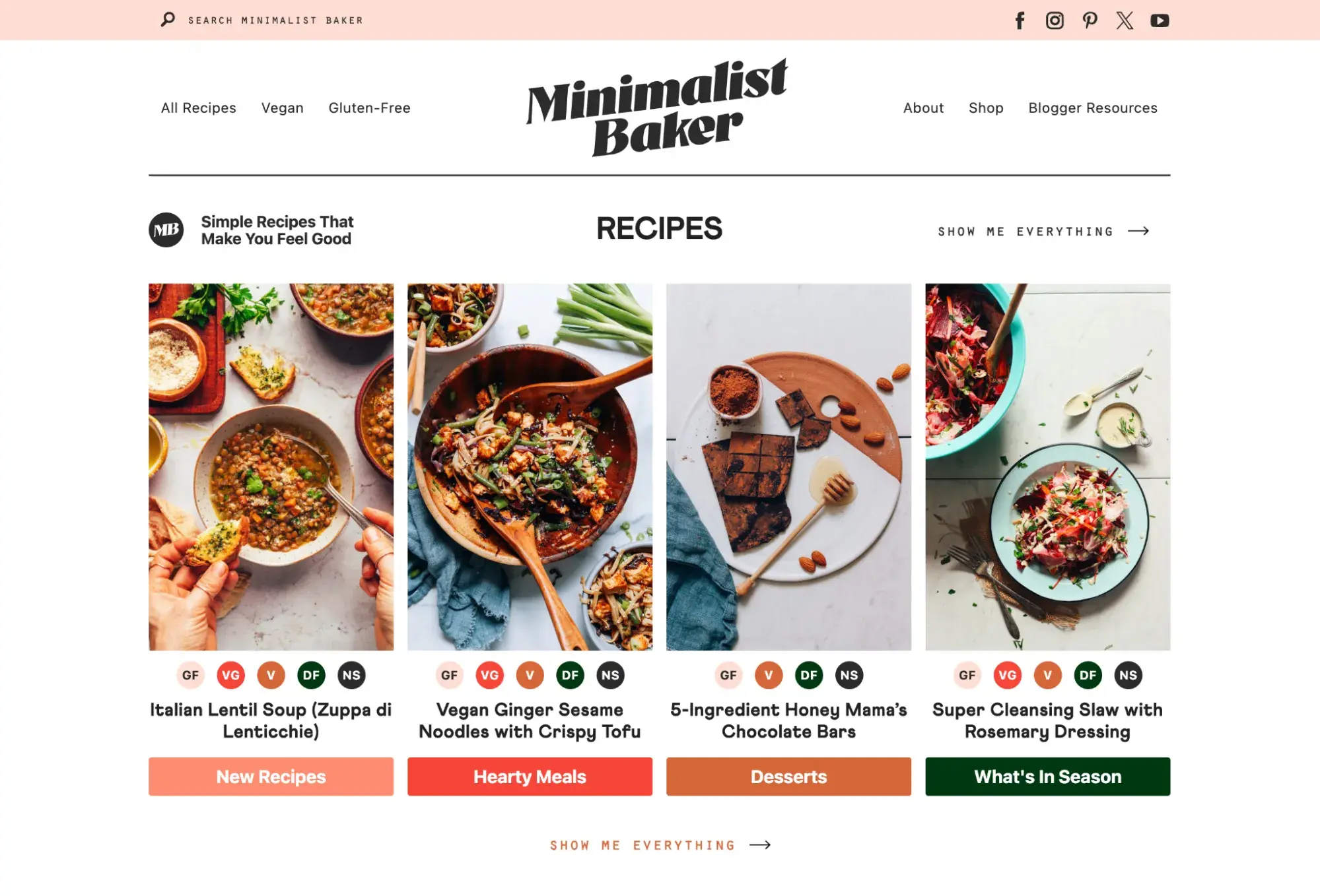 different types of websites: minimalist baker food blog