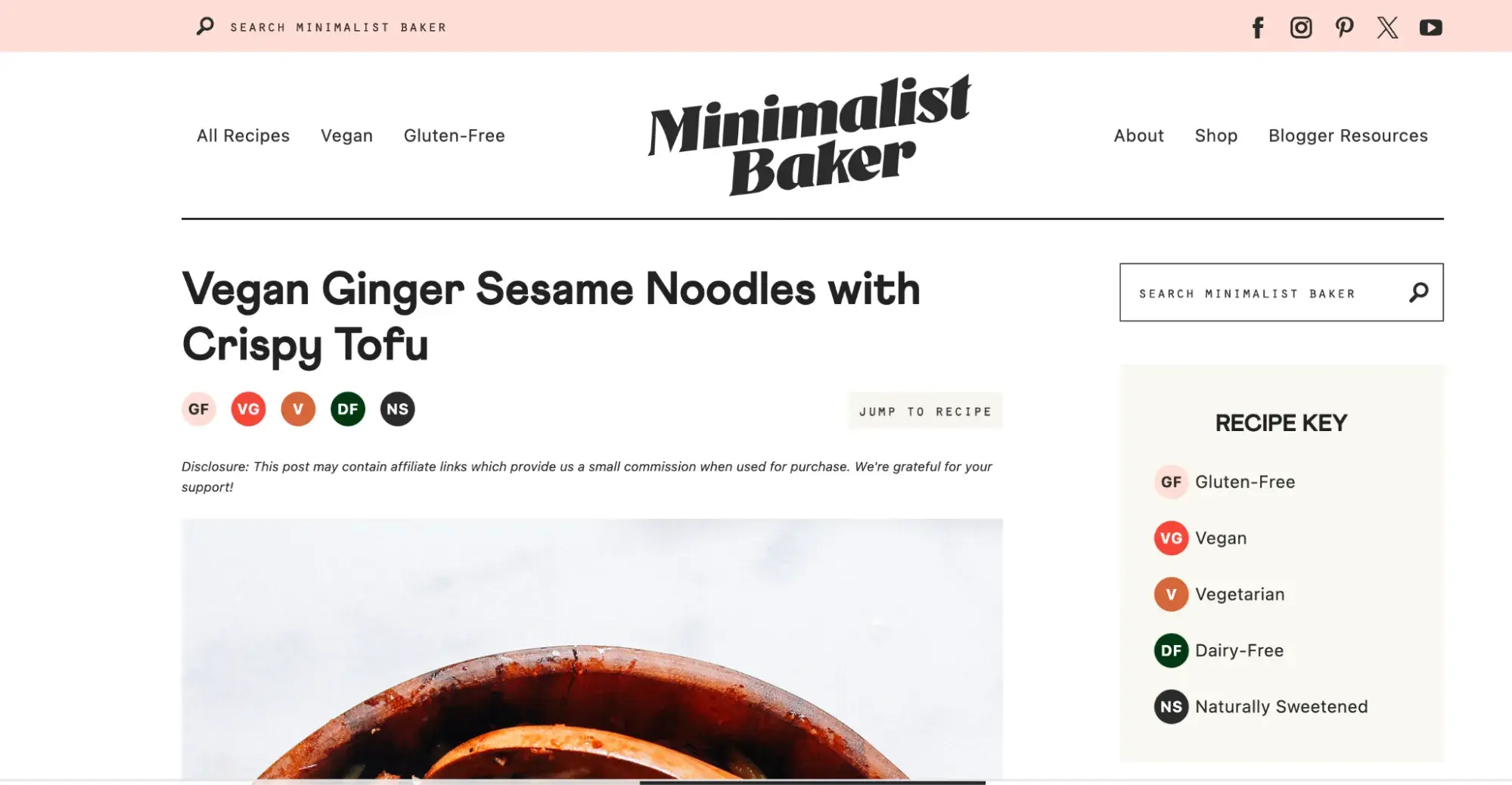 types of websites example: minimalist baker blog listing page with icons indicating if a recipe is gluten free, vegan, vegetarian, dairy free, etc.