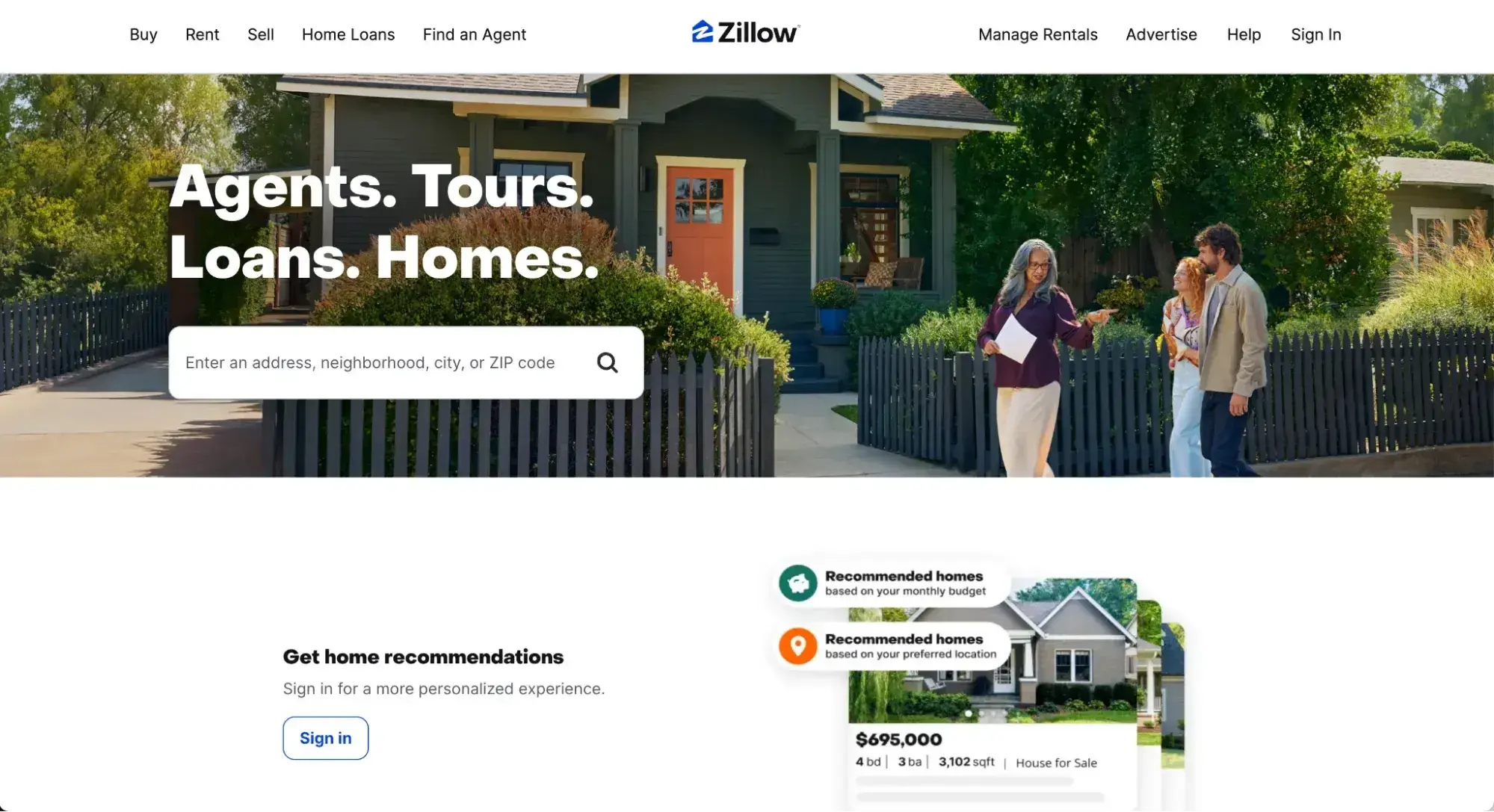 types of website examples, zillow