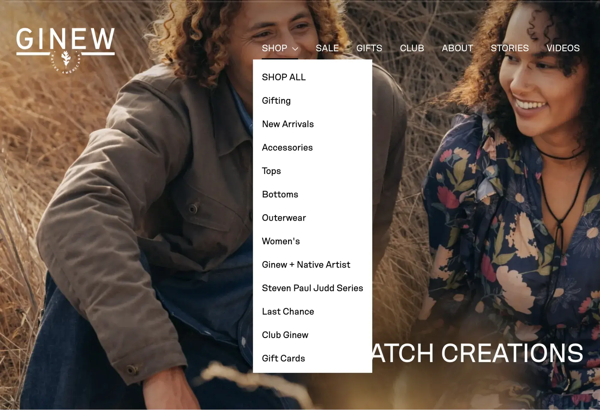 vertical dropdown menu on the ginew website