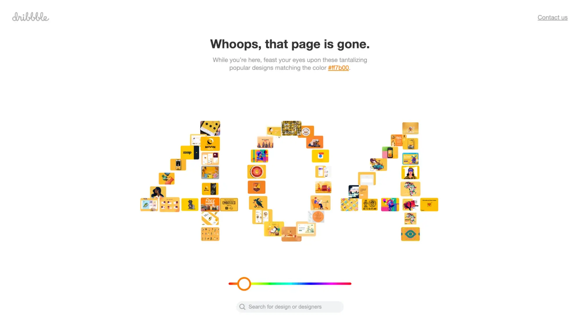 ui design examples: dribbble’s former 404 error page