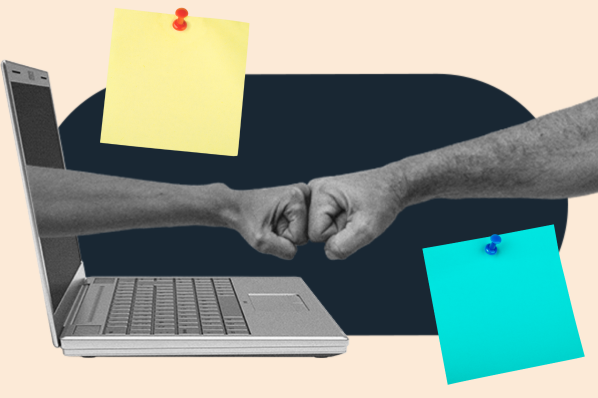 a computer with sticky notes representing UI design