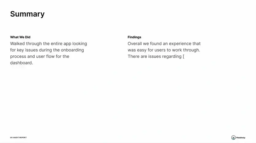 ux audit report summary section