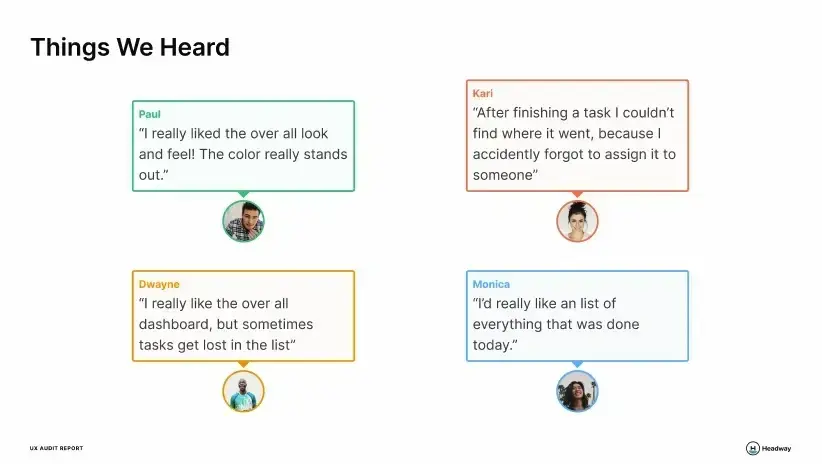 ux audit report things we heard section