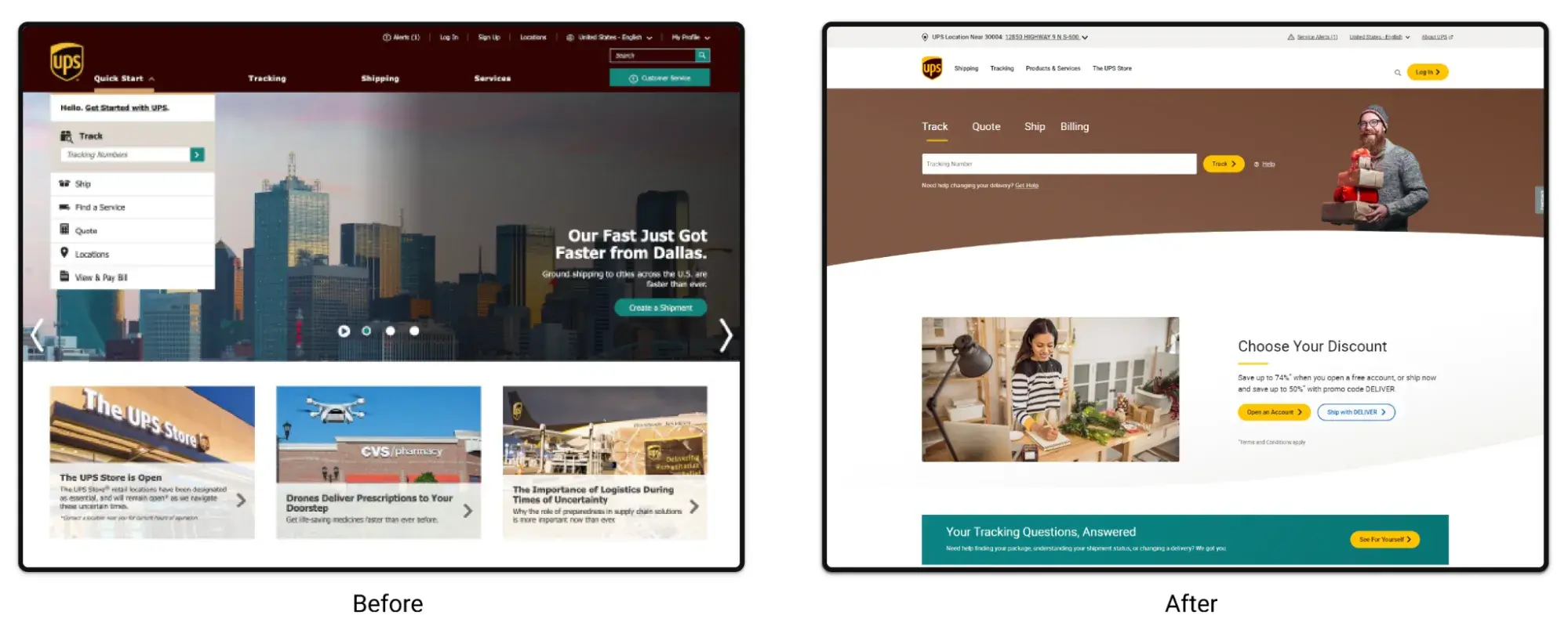 ux design examples: ups website redesign