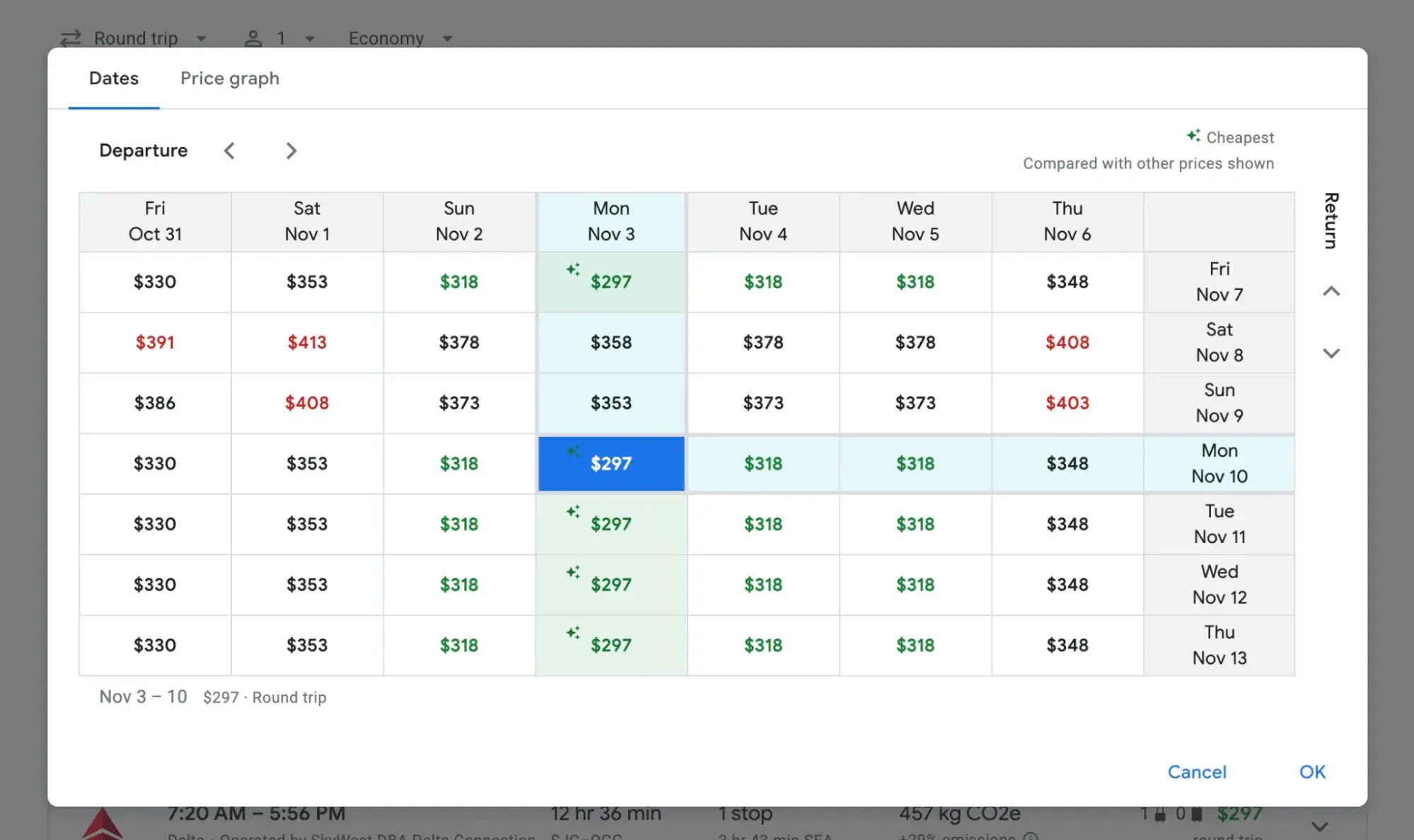ux examples: google flights dates grid