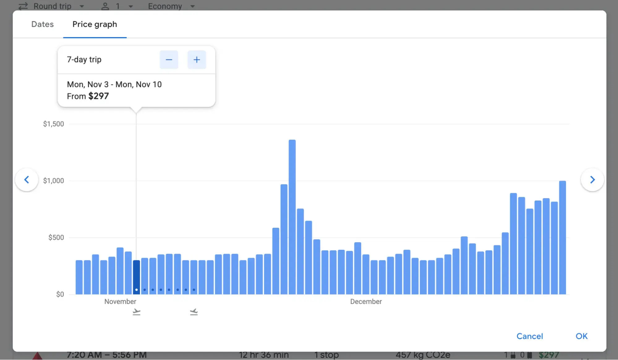 ux design examples: google flights price graph