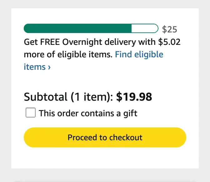 ux design examples: amazon’s free overnight delivery progress bar