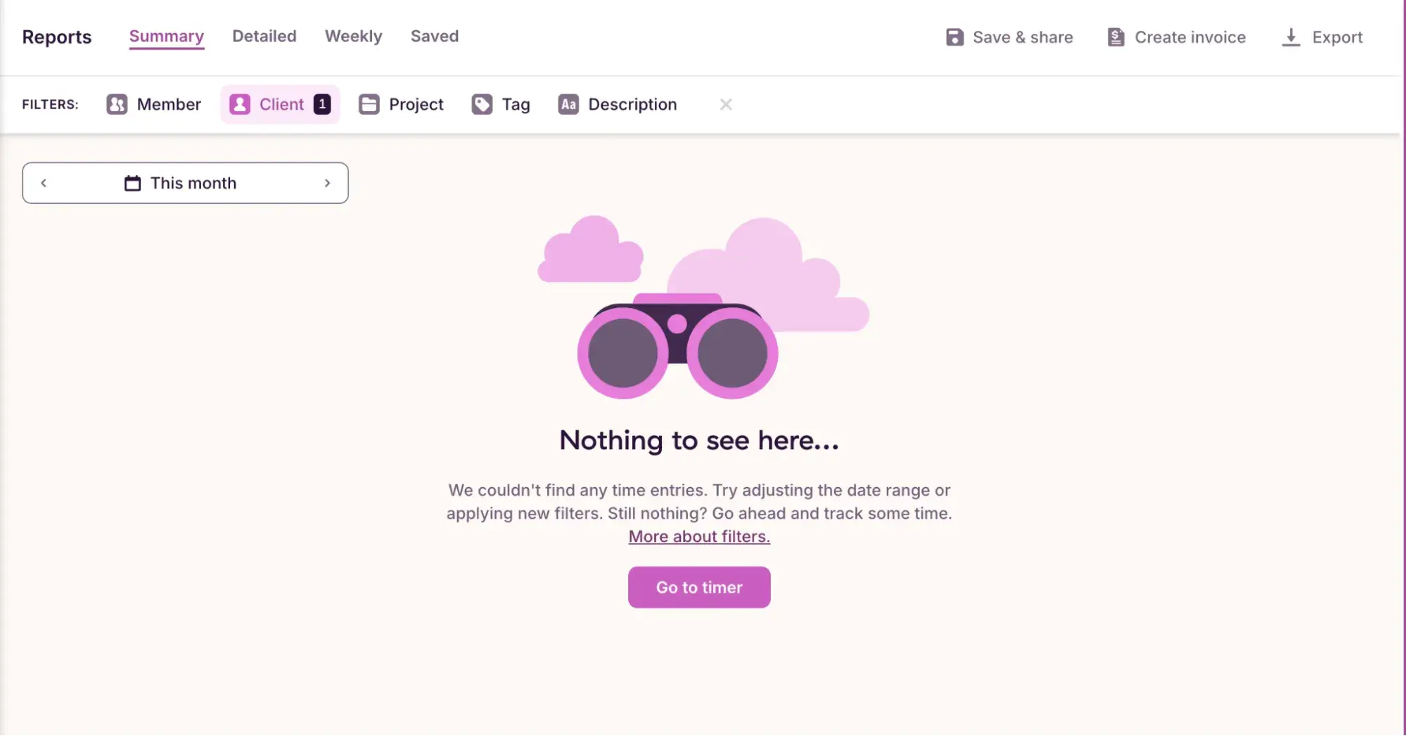 ux design examples: toggl’s empty state