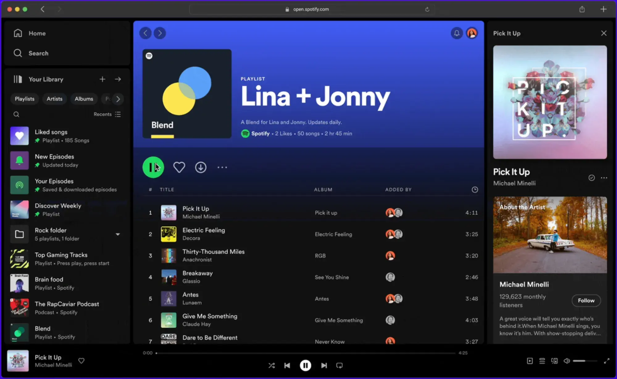 ux design examples: spotify web player