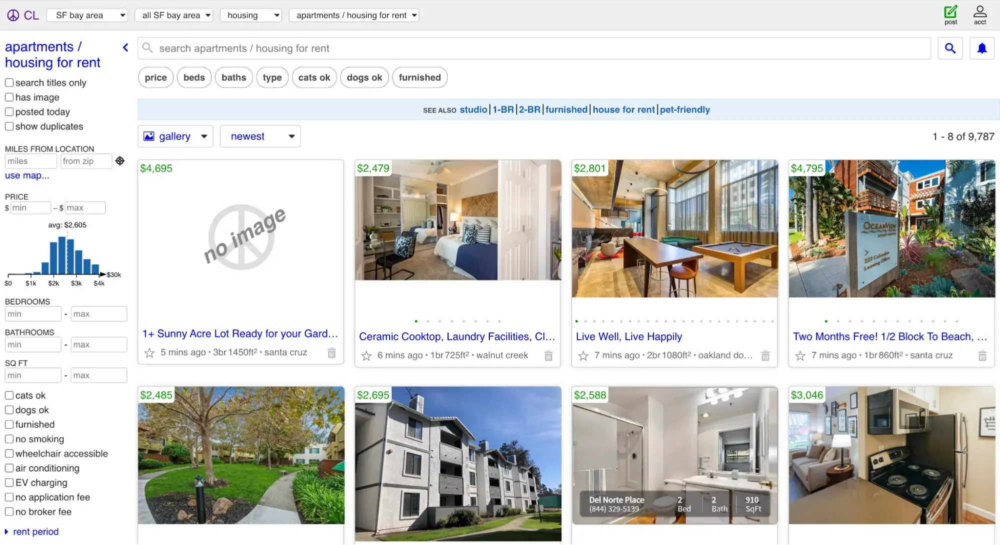 ux design examples: craigslist apartment results