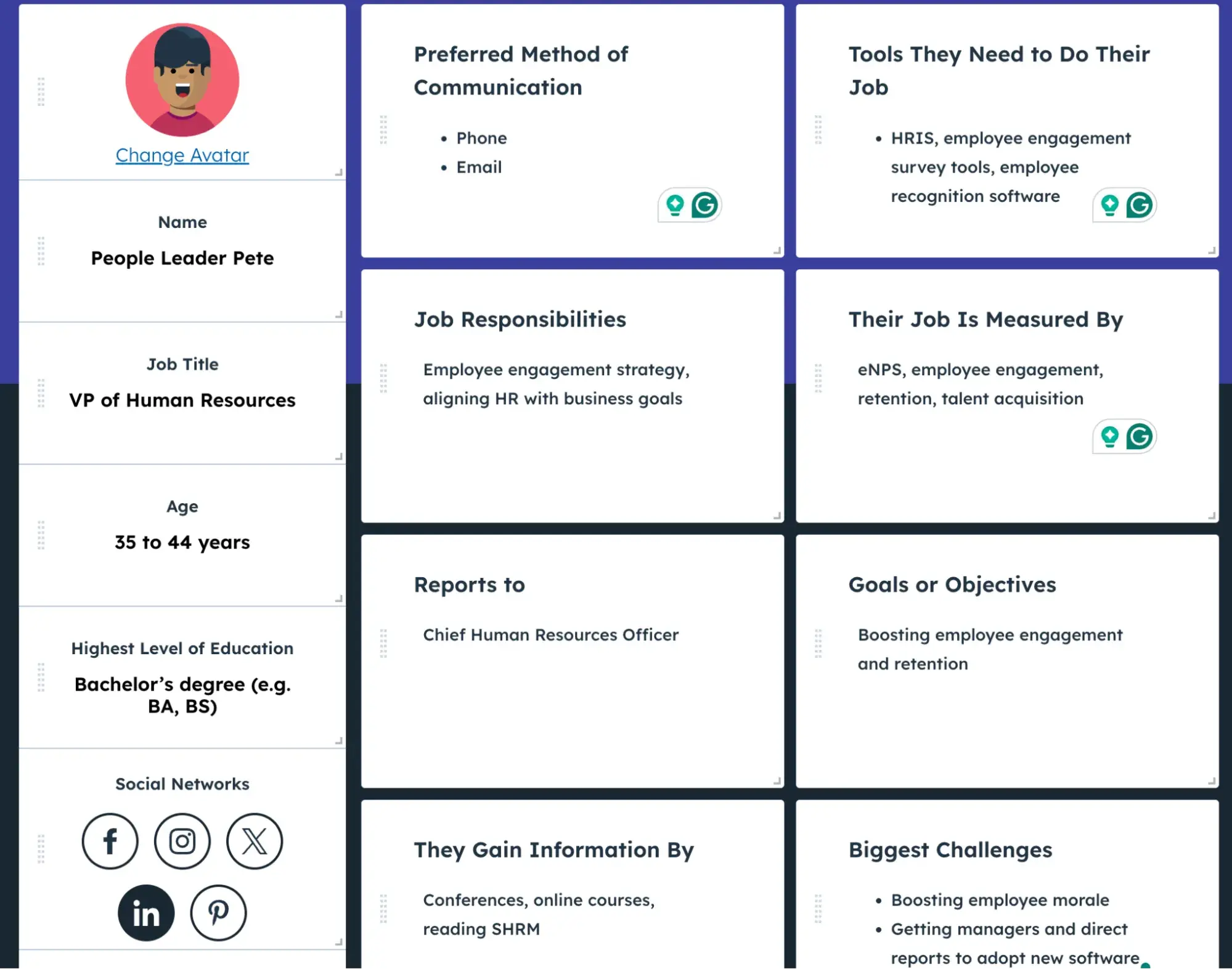 an example of user personas from the free make my persona tool