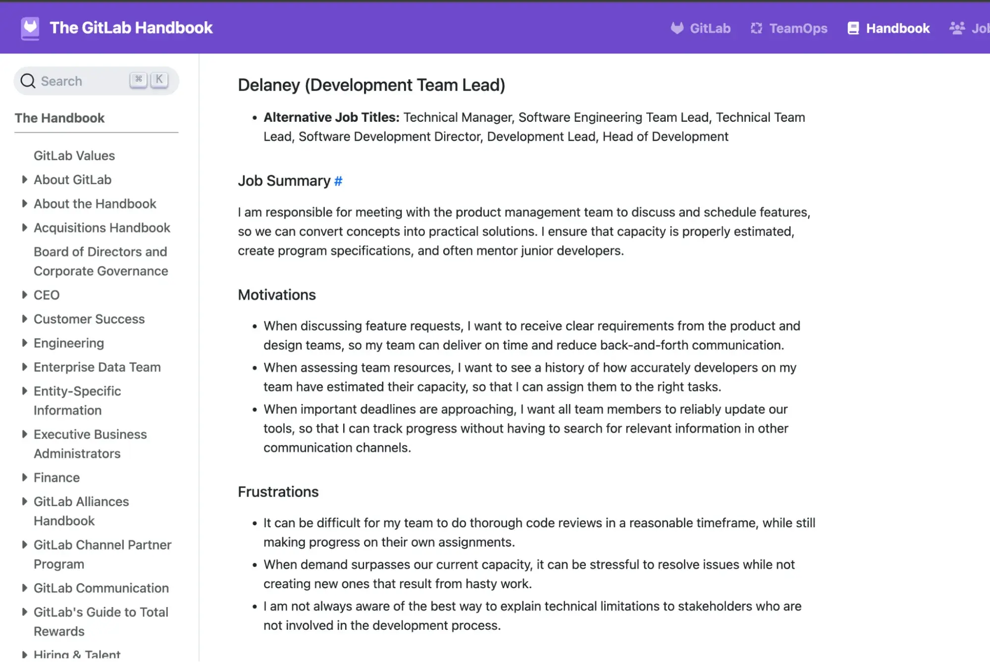 ux persona example from gitlab