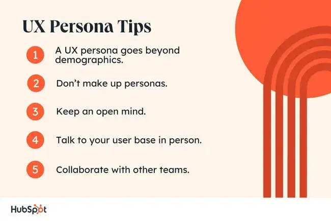 graphic that says ux persona tips with five tips listed