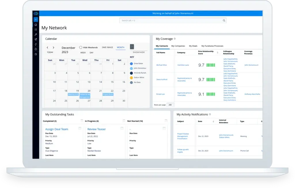 venture capital CRM dashboard in Intapp DealCloud showing pipeline data